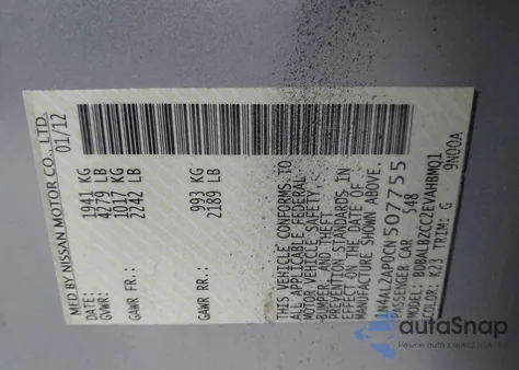 2012 Nissan Altima 2.5 S z USA, uszkodzony, nr VIN 1N4AL2AP0CN507755